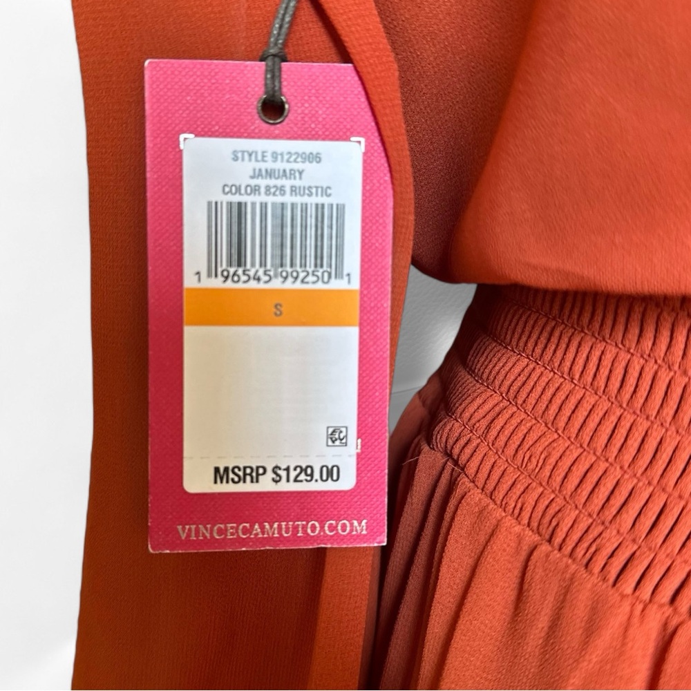 🆕 Vince Camuto Orange Ruffled Faux-Wrap Sundress Size Small - Picture 10 of 12